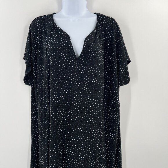J.Jill 3X Wearever Black Polka Dot Midi Dress Notch V-Neck Short Sleeve - Picture 2 of 12